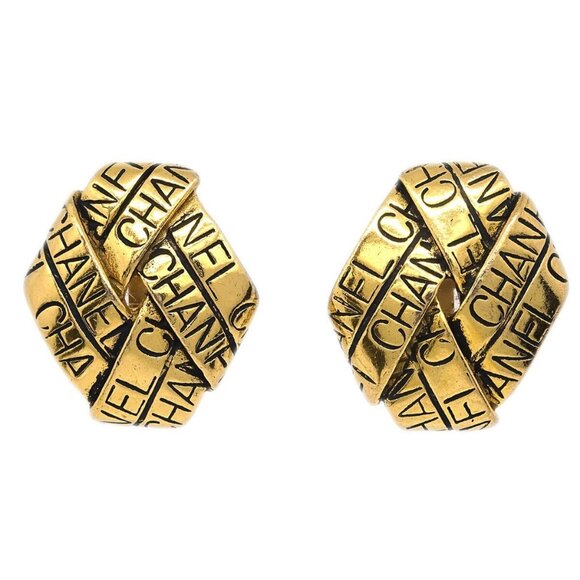 Chanel Rhombus Earrings Clip-On Gold 96P - Picture 1 of 4